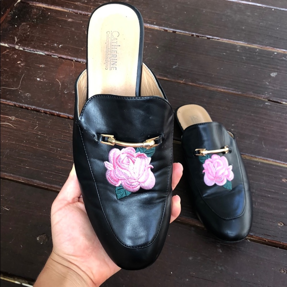 Rose embroidered mules